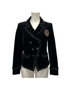 Chanel Jacket 36 S Black Velour Beads CC Logo Cotton